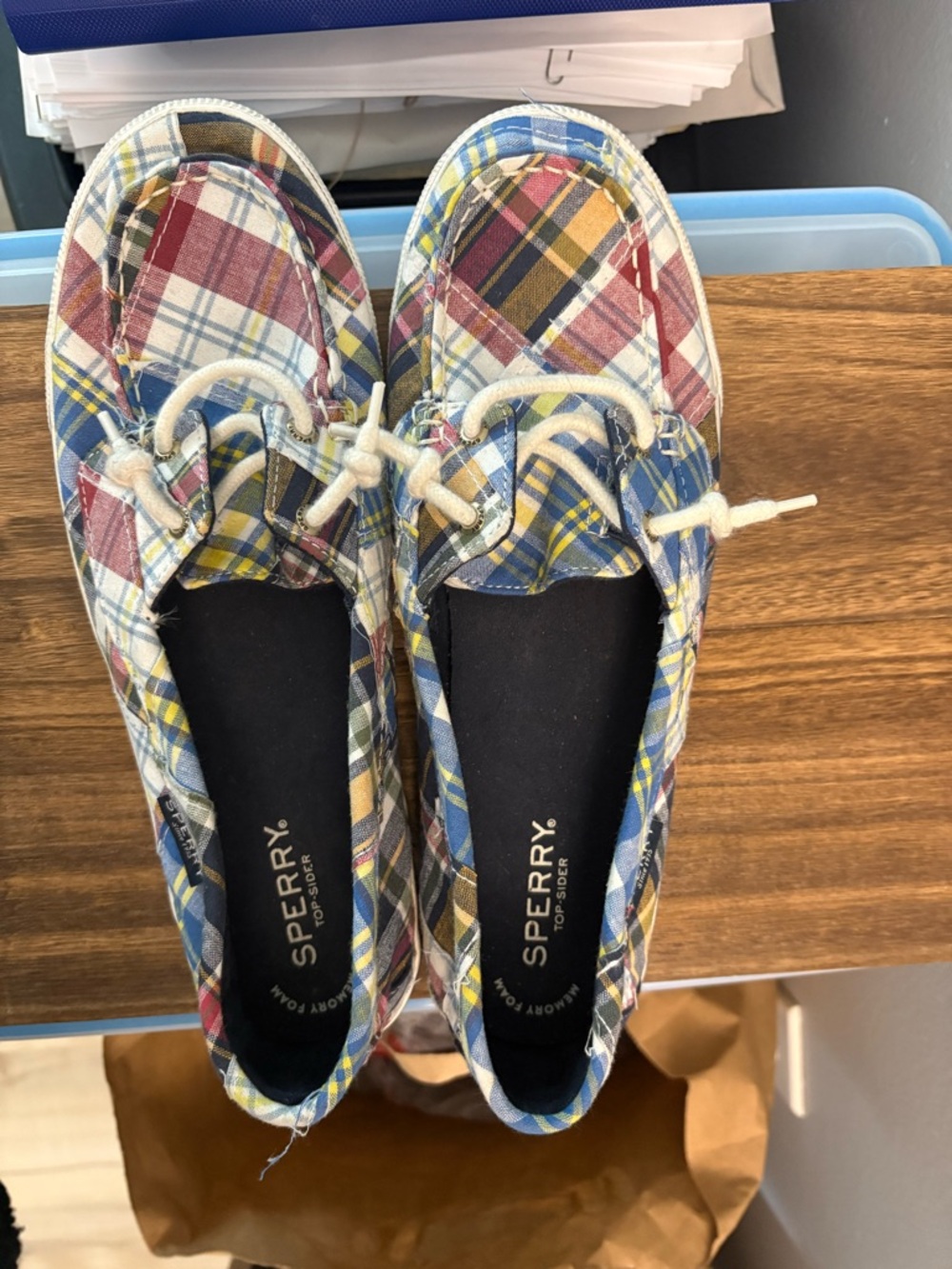 Sperry Navy and Plaid Canvas Boat Shoes